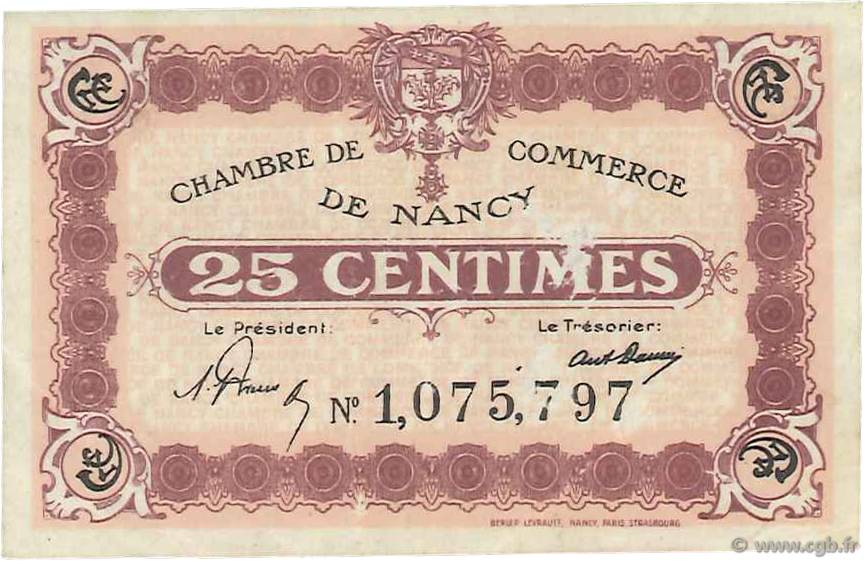 25 Centimes FRANCE regionalismo y varios Nancy 1918 JP.087.57 MBC