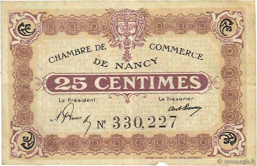 25 Centimes FRANCE regionalism and miscellaneous Nancy 1918 JP.087.58 F