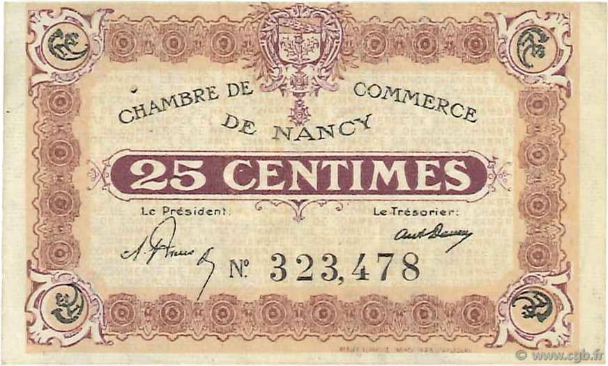 25 Centimes FRANCE Regionalismus und verschiedenen Nancy 1918 JP.087.58 SS