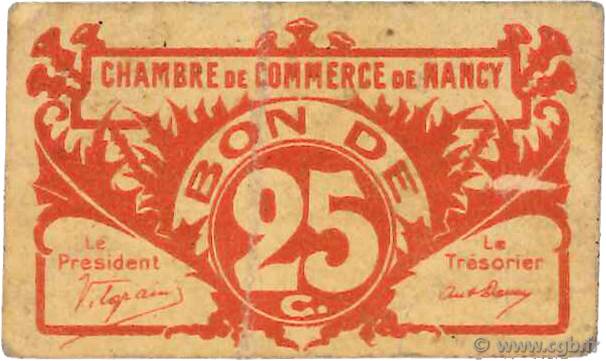 25 Centimes FRANCE Regionalismus und verschiedenen Nancy 1918 JP.087.64 fSS