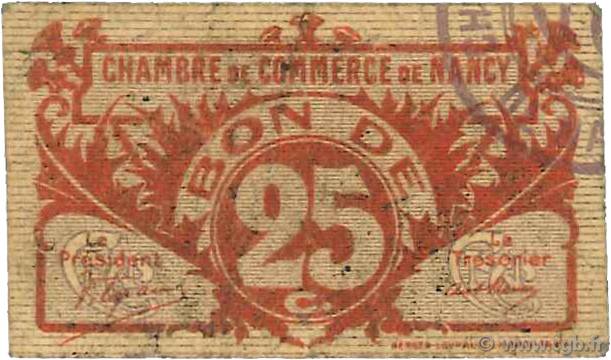 25 Centimes FRANCE Regionalismus und verschiedenen Nancy 1918 JP.087.67 S