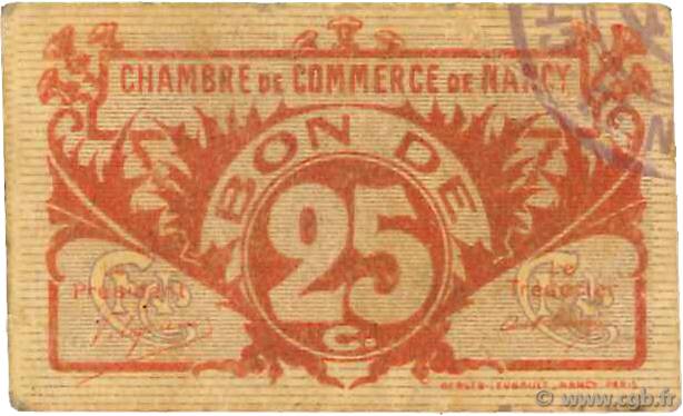 25 Centimes FRANCE Regionalismus und verschiedenen Nancy 1918 JP.087.67 fSS