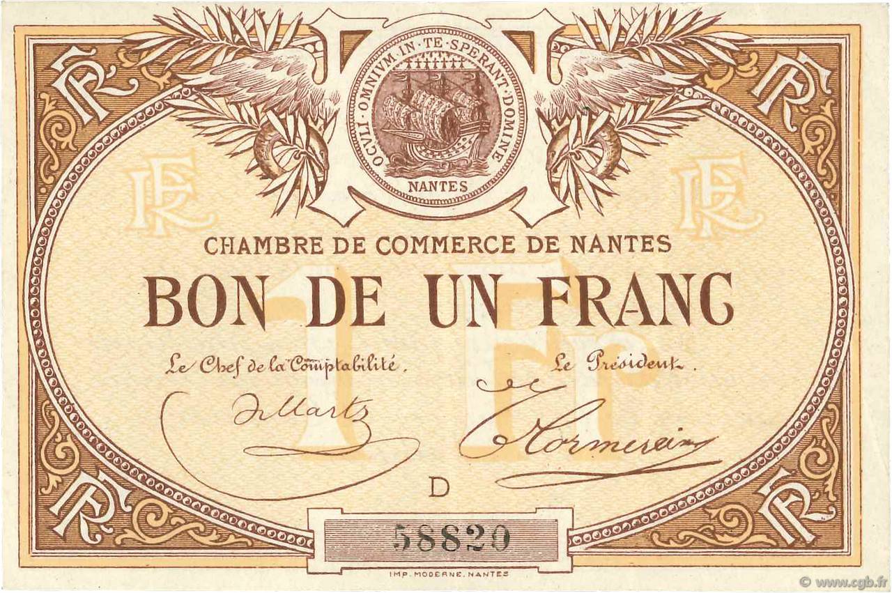 1 Franc FRANCE Regionalismus und verschiedenen Nantes 1918 JP.088.05 fVZ