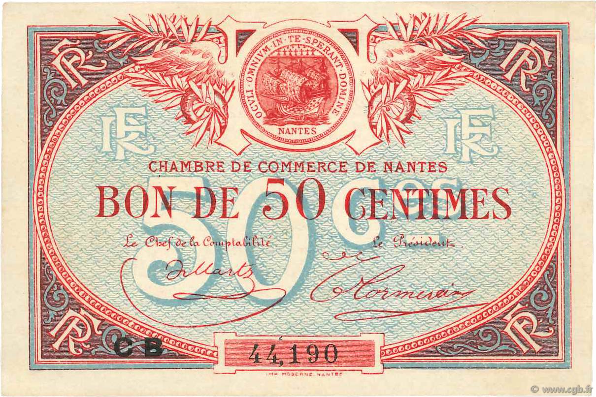 50 Centimes FRANCE regionalism and various Nantes 1918 JP.088.25 AU-