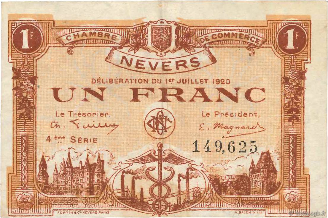 1 Franc FRANCE regionalismo y varios Nevers 1920 JP.090.19 BC+