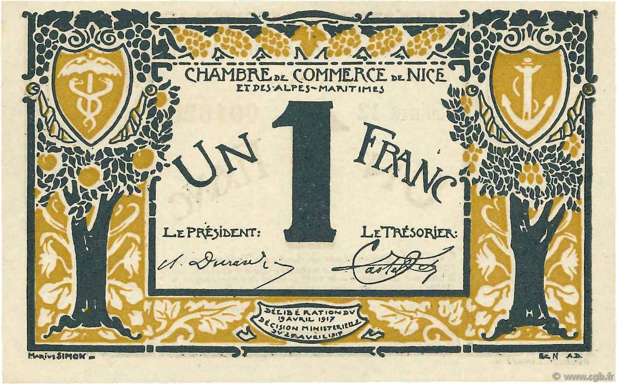 1 Franc FRANCE regionalismo y varios Nice 1917 JP.091.05 SC+