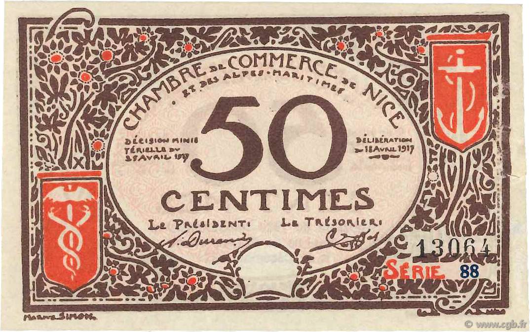 50 Centimes FRANCE Regionalismus und verschiedenen Nice 1917 JP.091.06 fVZ