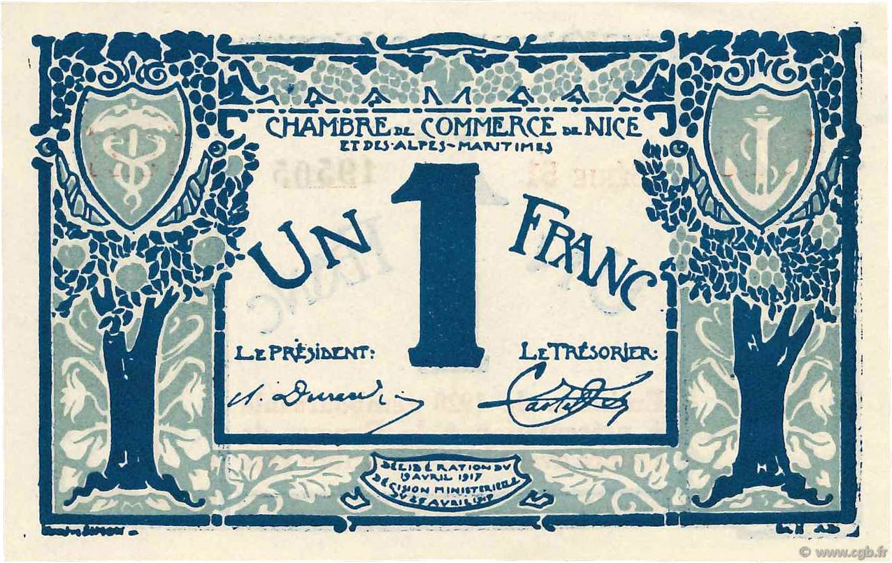 1 Franc FRANCE regionalismo y varios Nice 1917 JP.091.07 SC+