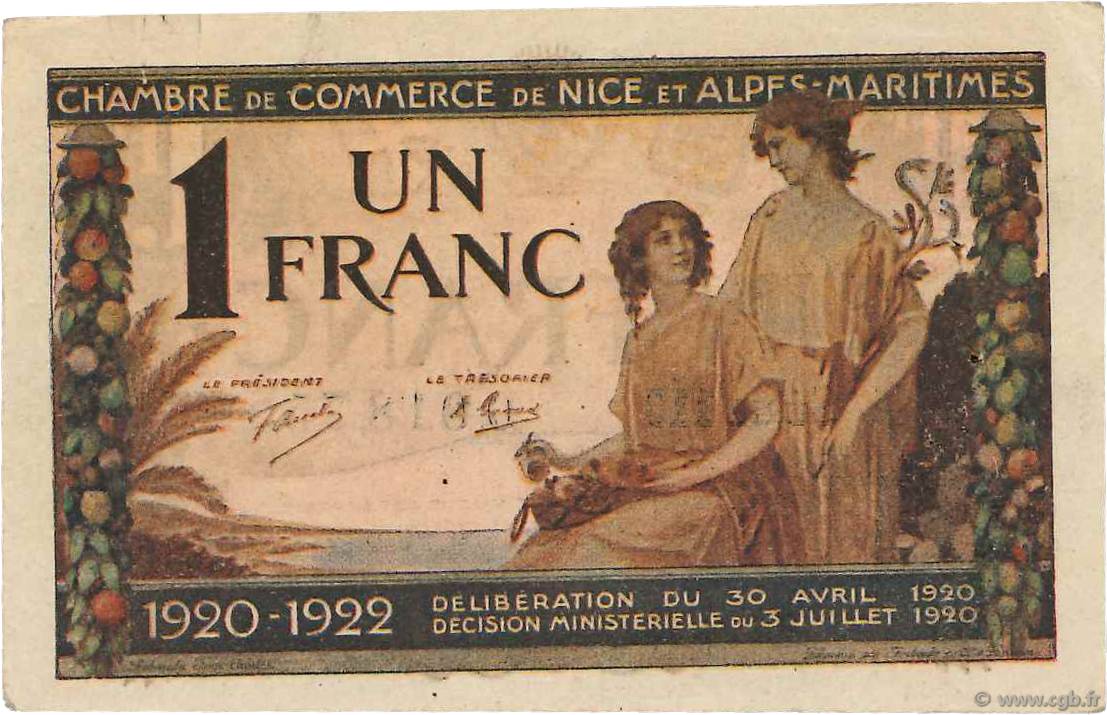 1 Franc FRANCE regionalism and various Nice 1920 JP.091.11 VF-