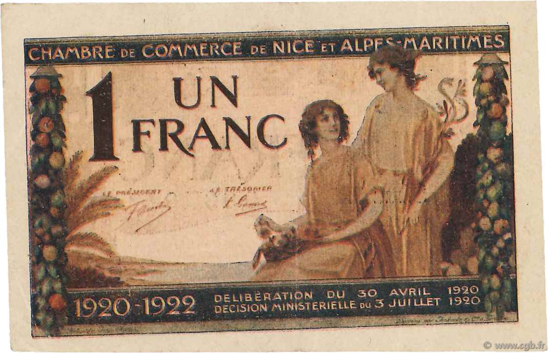 1 Franc FRANCE regionalismo e varie Nice 1920 JP.091.11 BB