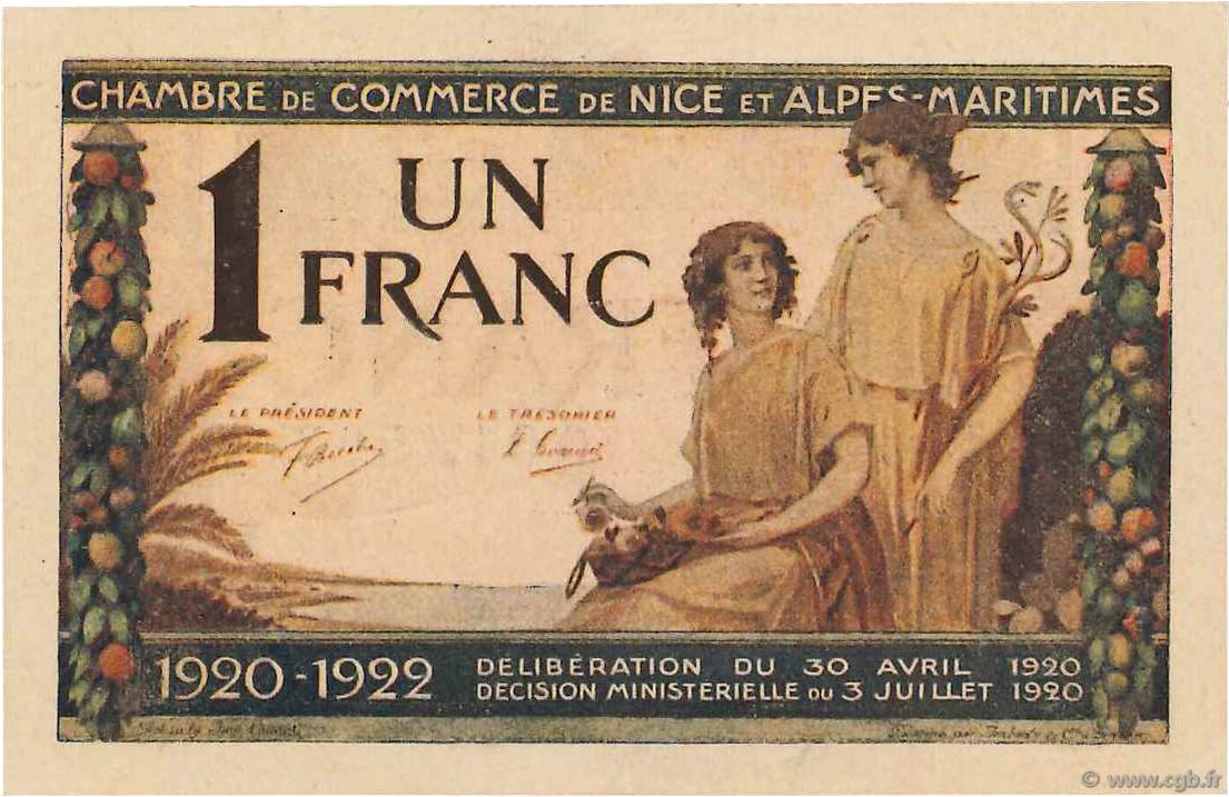 1 Franc FRANCE Regionalismus und verschiedenen Nice 1920 JP.091.11 VZ