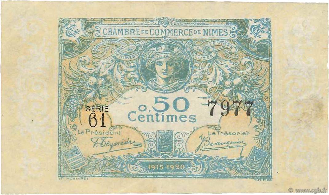 50 Centimes FRANCE regionalismo y varios Nîmes 1915 JP.092.10 MBC