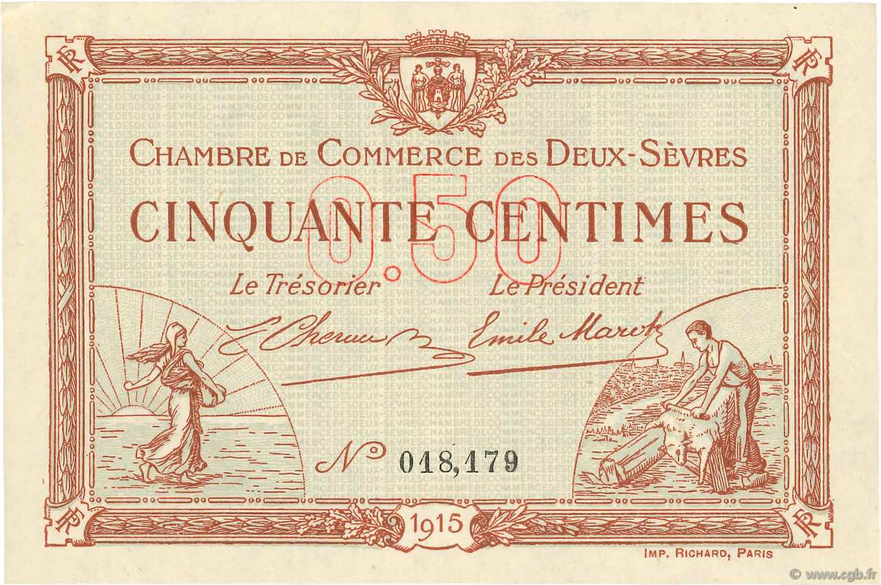 50 Centimes FRANCE régionalisme et divers Niort 1915 JP.093.01 SUP+