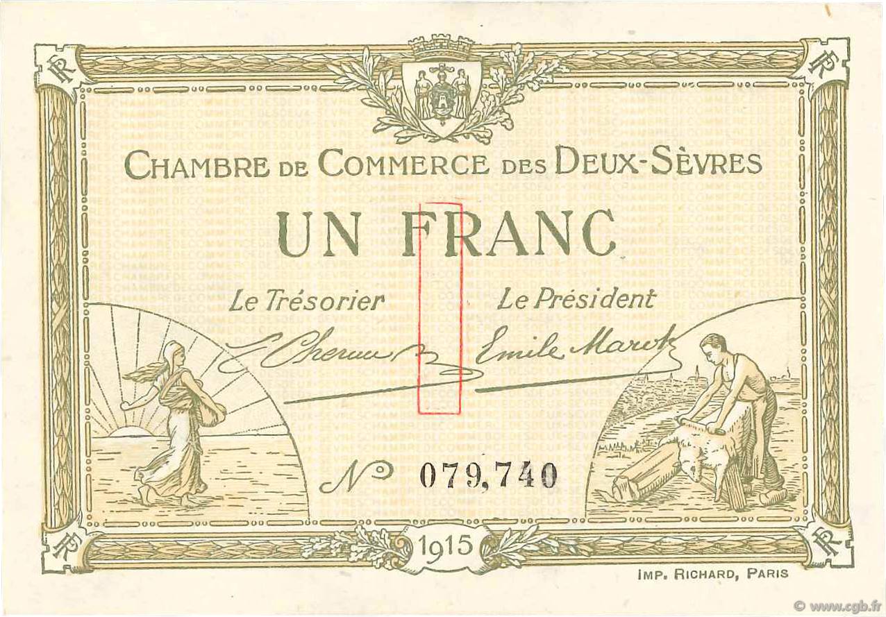 1 Franc FRANCE regionalismo e varie Niort 1915 JP.093.03 AU