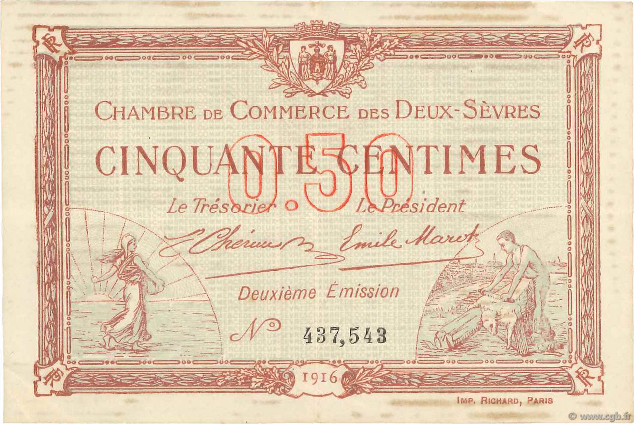 50 Centimes FRANCE Regionalismus und verschiedenen Niort 1916 JP.093.06 SS