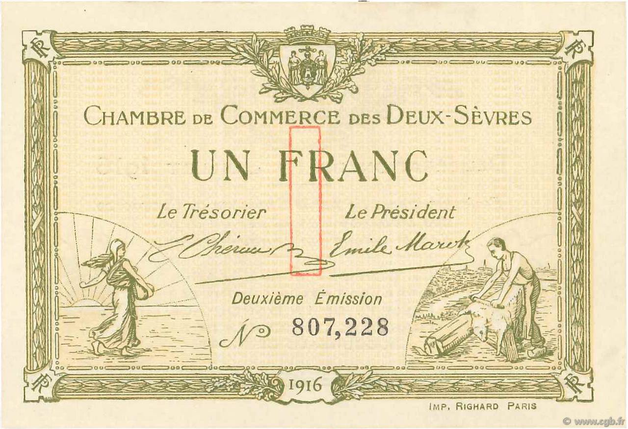 1 Franc FRANCE régionalisme et divers Niort 1916 JP.093.08 TTB+