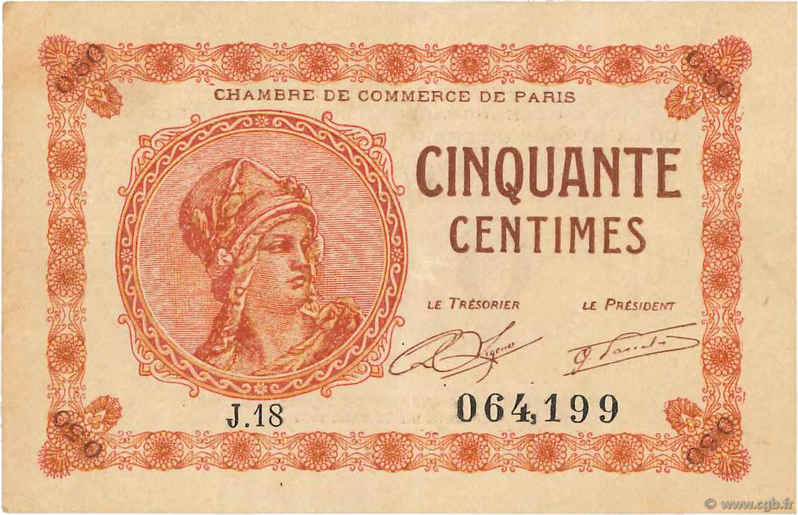 50 Centimes FRANCE regionalismo y varios Paris 1920 JP.097.10 MBC