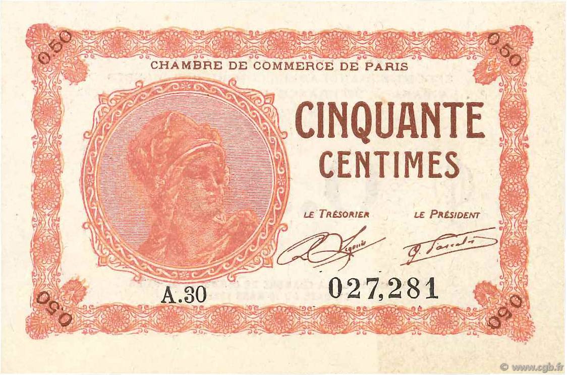 50 Centimes FRANCE regionalismo e varie Paris 1920 JP.097.10 AU