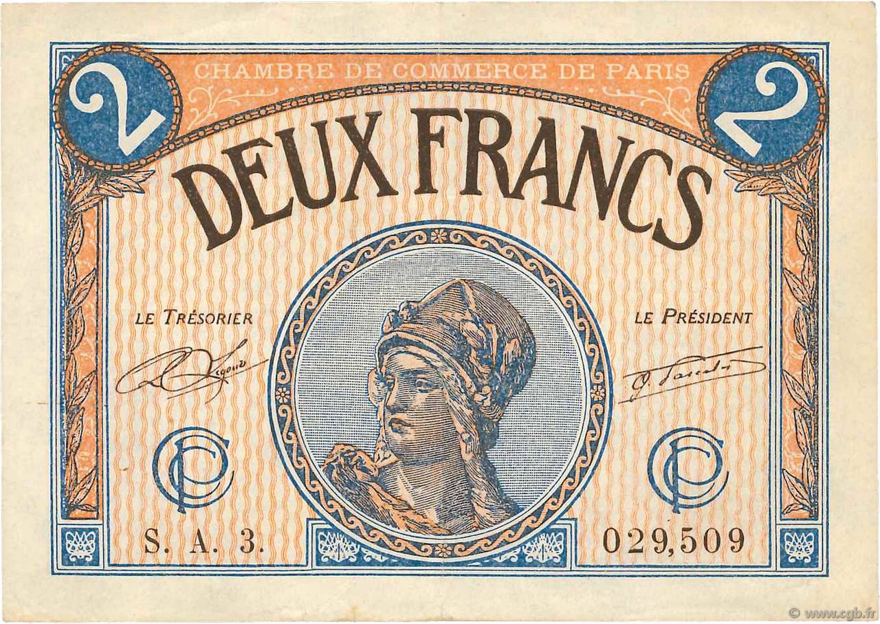 2 Francs FRANCE regionalismo y varios Paris 1920 JP.097.28 BC