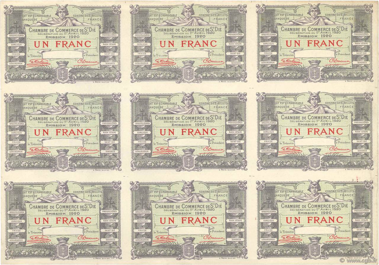 1 Franc Planche FRANCE regionalism and miscellaneous  1920 JP.112.20var. VF