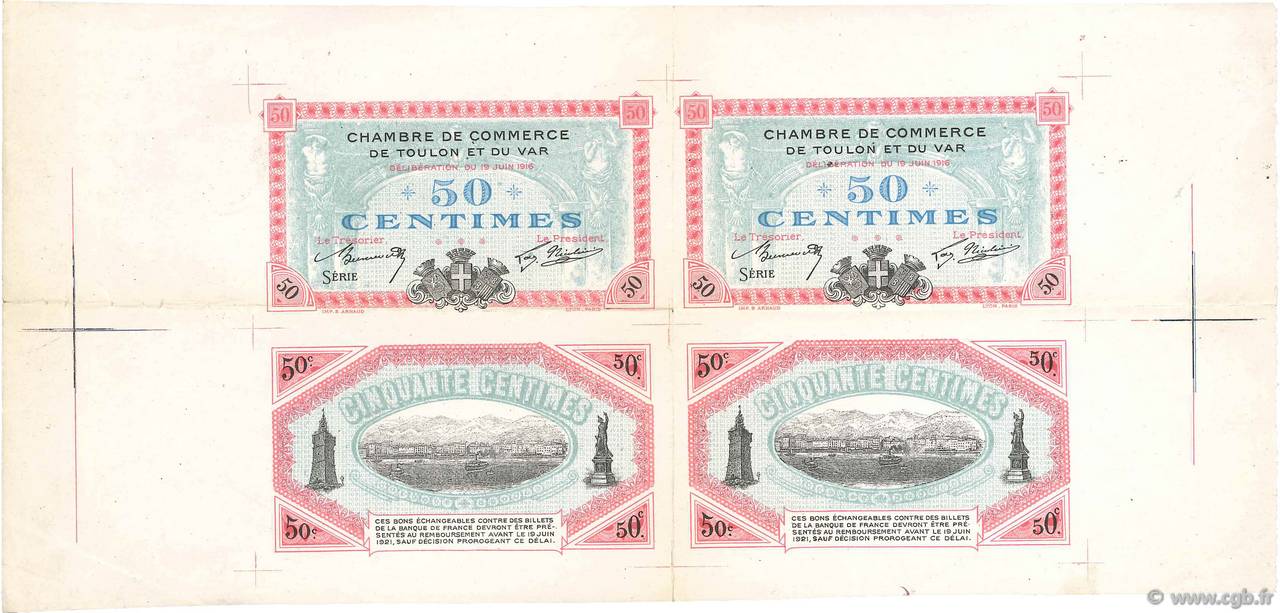 50 Centimes Planche FRANCE regionalism and miscellaneous  1916 JP.121.01var. VF-