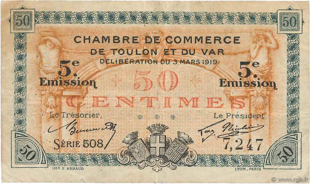 50 Centimes FRANCE regionalismo e varie Toulon 1919 JP.121.26 MB