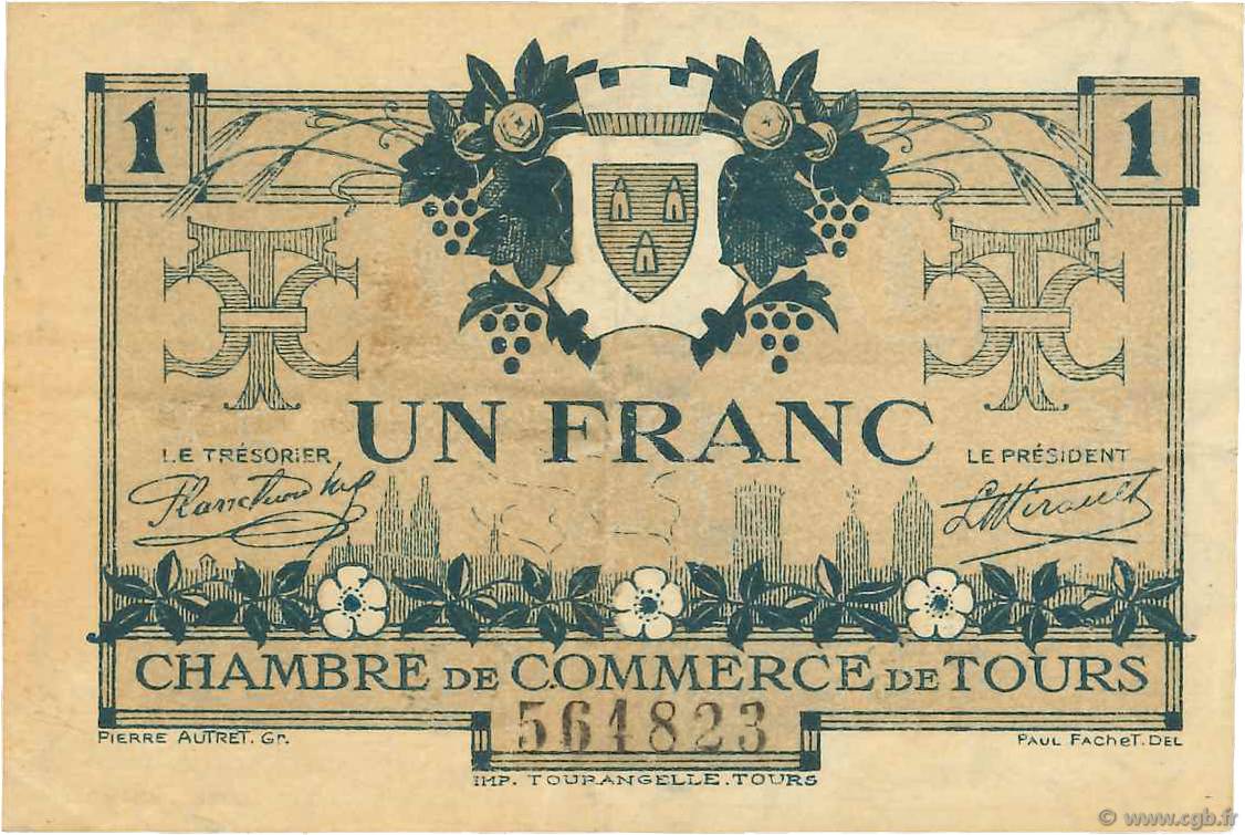 1 Franc FRANCE regionalism and various Tours 1920 JP.123.04 VF-