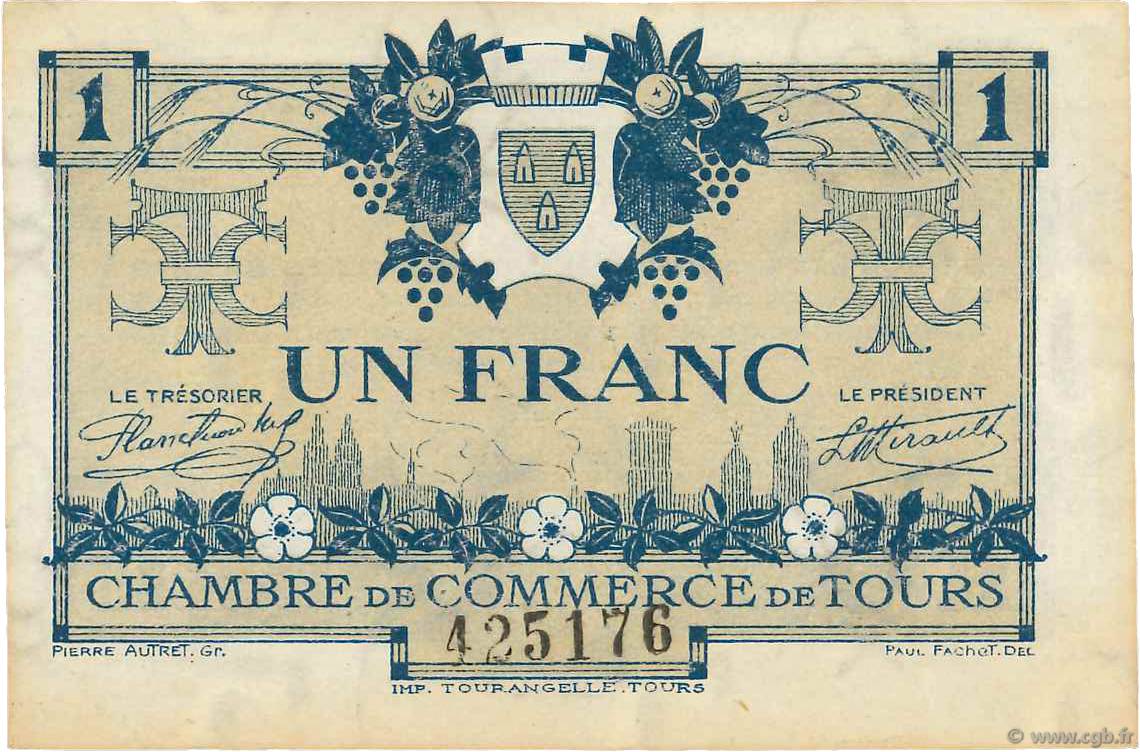 1 Franc FRANCE regionalism and miscellaneous Tours 1920 JP.123.04 VF