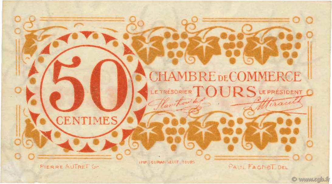 50 Centimes FRANCE regionalism and various Tours 1920 JP.123.06 VF+