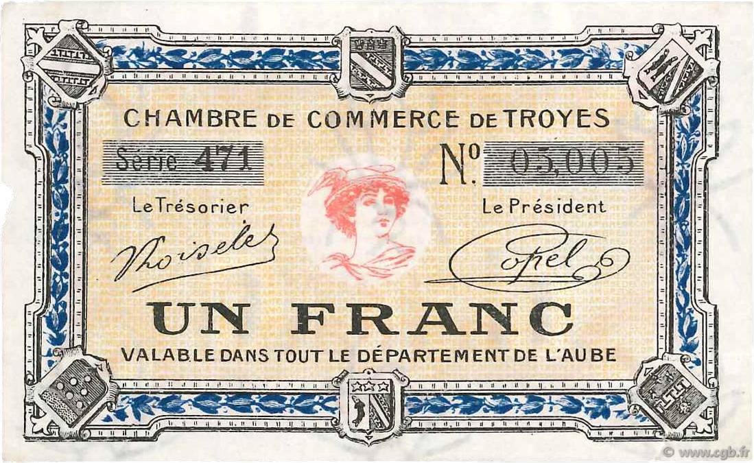 1 Franc FRANCE regionalism and miscellaneous Troyes 1918 JP.124.14 VF+