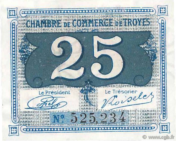 25 Centimes FRANCE regionalismo y varios Troyes 1918 JP.124.15 FDC