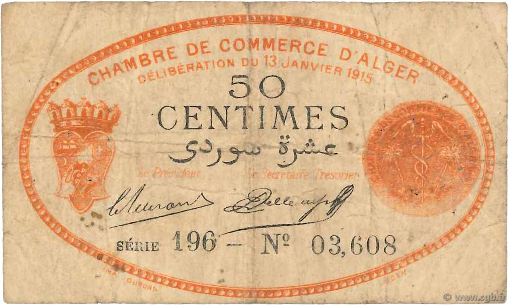 50 Centimes FRANCE regionalism and various Alger 1915 JP.137.05 F-