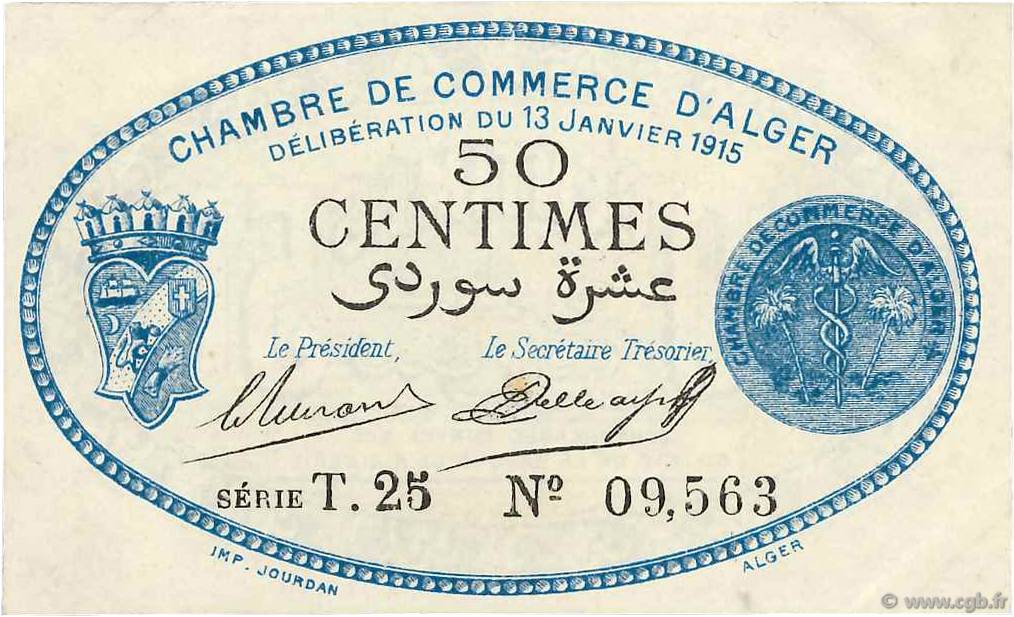 50 Centimes FRANCE Regionalismus und verschiedenen Alger 1915 JP.137.08 VZ+