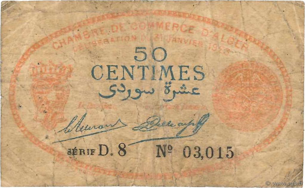 50 Centimes FRANCE regionalism and various Alger 1923 JP.137.25 VG