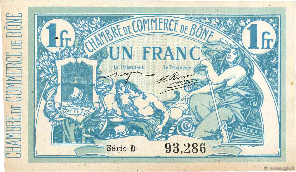 1 Franc FRANCE regionalism and miscellaneous Bône 1915 JP.138.03 VF+