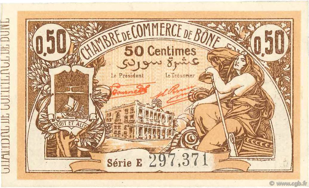 50 Centimes FRANCE Regionalismus und verschiedenen Bône 1921 JP.138.14 VZ+