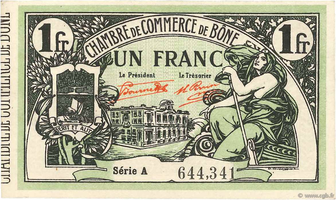 1 Franc FRANCE regionalism and miscellaneous Bône 1921 JP.138.15 AU