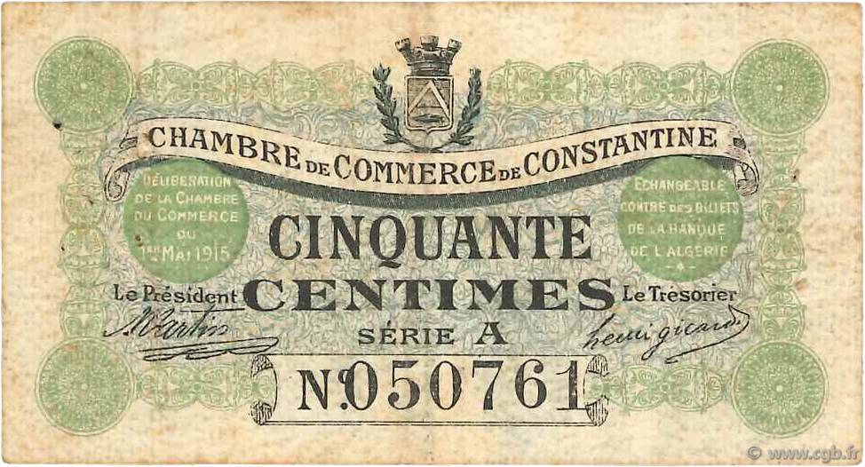 50 Centimes FRANCE regionalism and various Constantine 1915 JP.140.01 VF-
