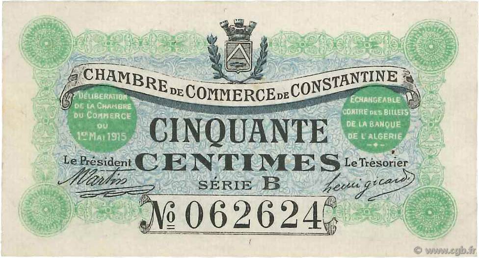 50 Centimes FRANCE regionalismo e varie Constantine 1915 JP.140.03 SPL
