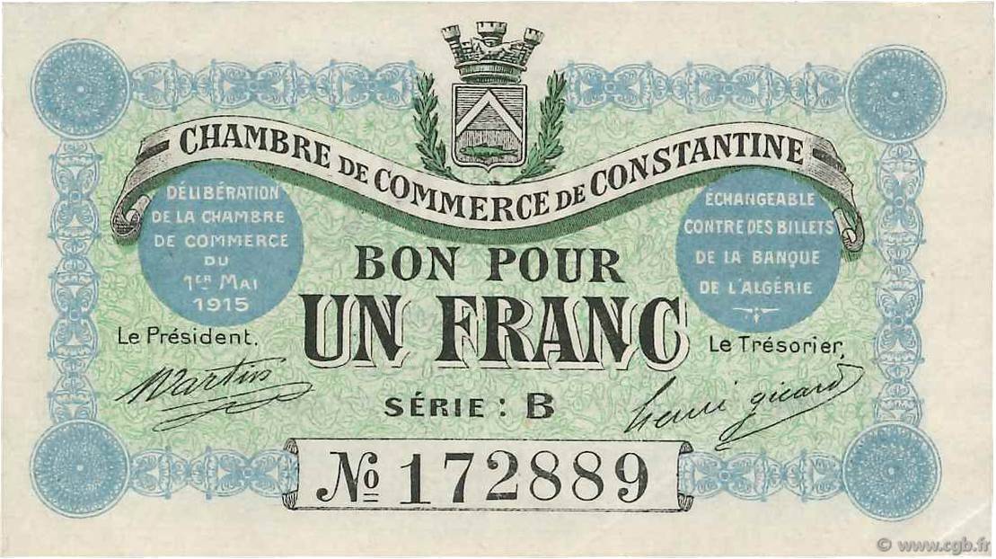 1 Franc FRANCE regionalism and miscellaneous Constantine 1915 JP.140.04 VF+