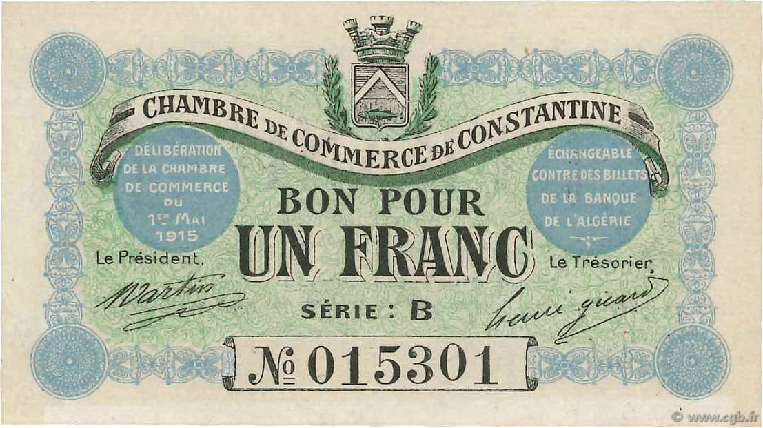 1 Franc FRANCE regionalismo e varie Constantine 1915 JP.140.04 q.AU