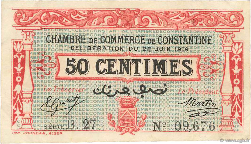 50 Centimes FRANCE Regionalismus und verschiedenen Constantine 1919 JP.140.19 SS