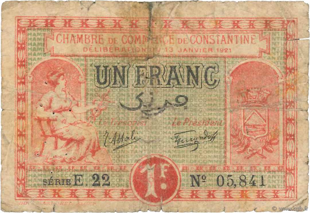 1 Franc FRANCE regionalismo y varios Constantine 1921 JP.140.26 RC