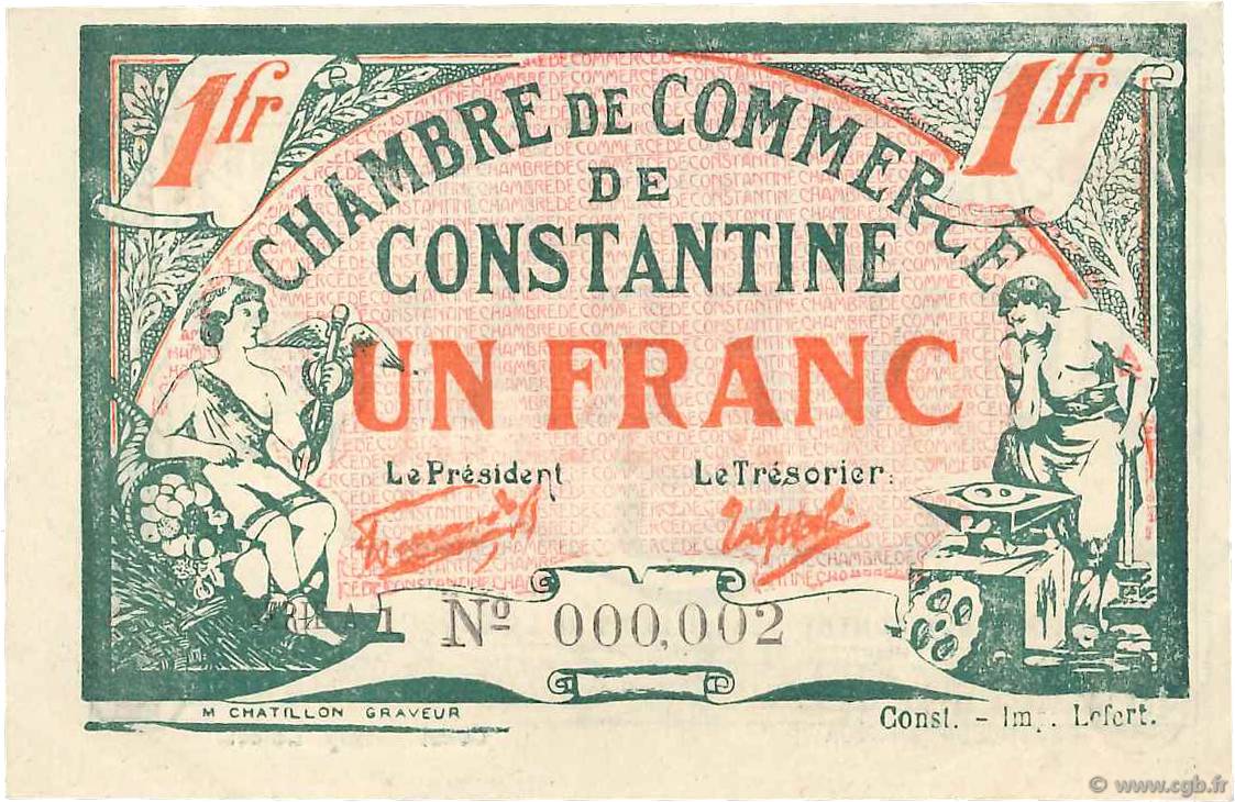 1 Franc FRANCE regionalism and various Constantine 1921 JP.140.28 XF