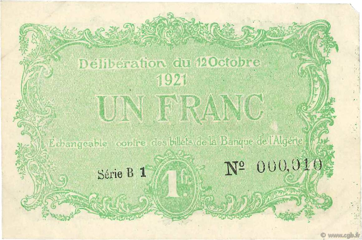 1 Franc FRANCE Regionalismus und verschiedenen Constantine 1921 JP.140.34 SS