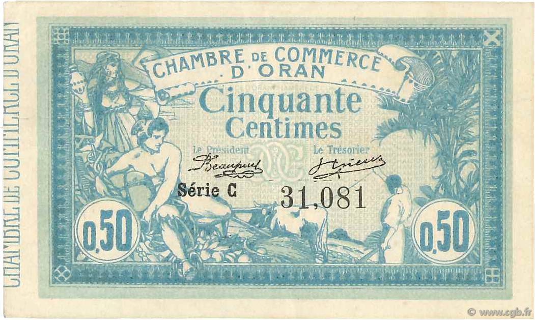 50 Centimes FRANCE regionalism and various Oran 1915 JP.141.01 VF+