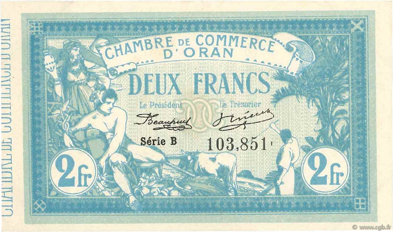2 Francs FRANCE Regionalismus und verschiedenen Oran 1915 JP.141.03 VZ