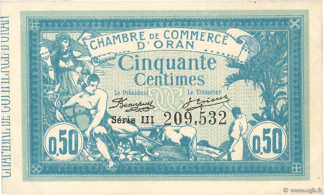 50 Centimes FRANCE regionalismo e varie Oran 1915 JP.141.04 SPL