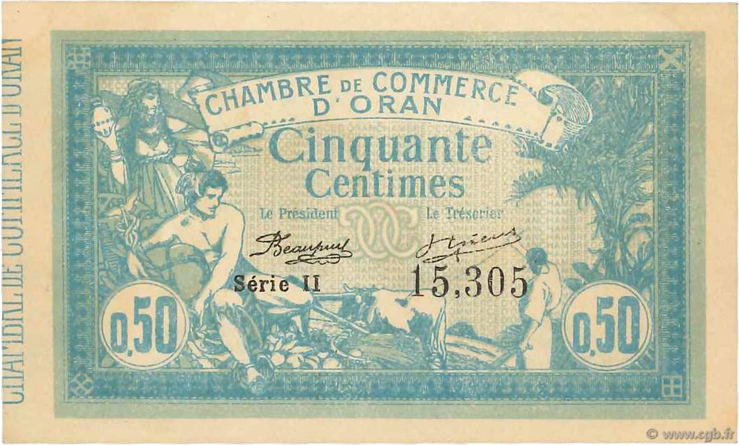 50 Centimes FRANCE regionalism and various Oran 1915 JP.141.04 AU+
