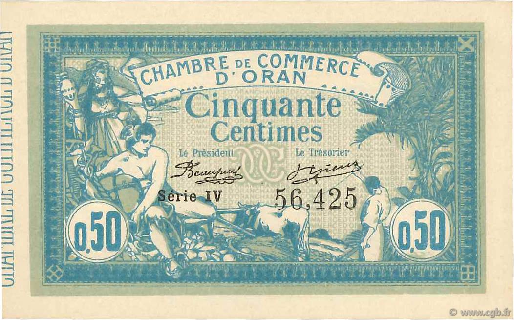 50 Centimes FRANCE Regionalismus und verschiedenen Oran 1915 JP.141.04 fST+